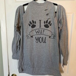 Gray Long Sleeve 'I Wuf You' Sweatshirt Size L